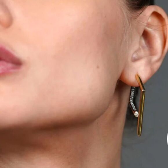 Demarson Mini Yana Earrings Gold Pave Asymmetric Drop Earrings. EUC! - Picture 2 of 9